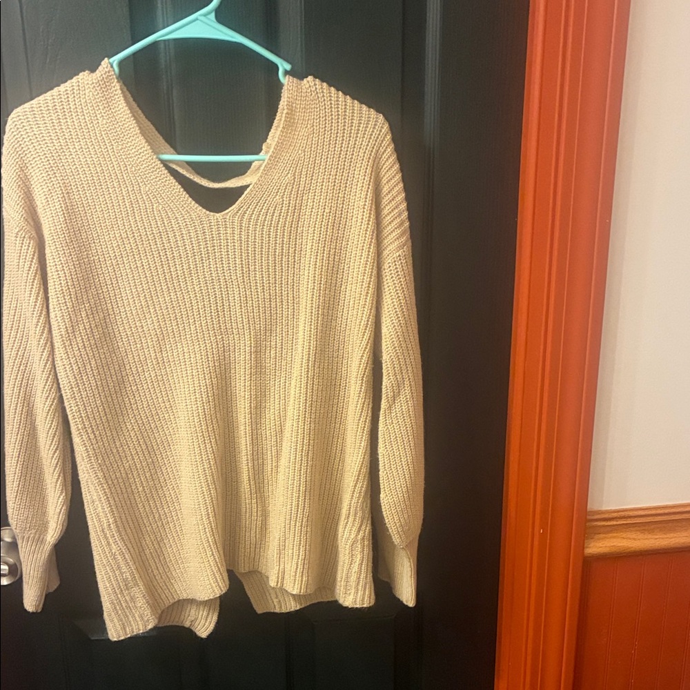 Black Tape Cream V-Neck Sweater
